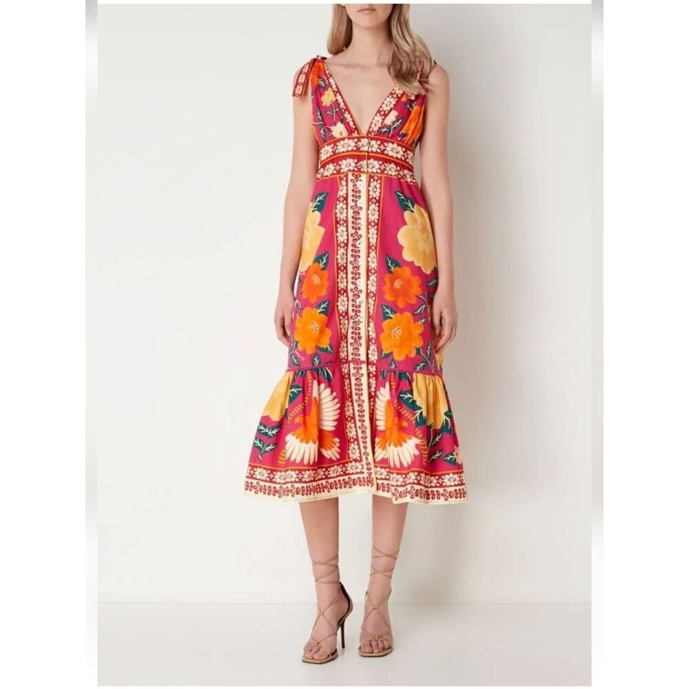 Farm Rio Pink Flower Tapestry Midi Dress Size XL New